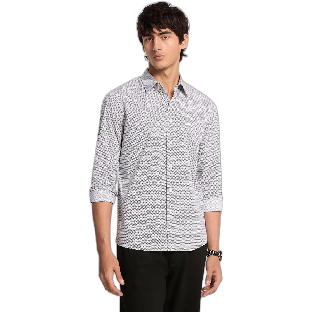 image:imageMichael Kors Mens Printed Long Sleeve Woven Shirt Classic FitMicro PrintBlack