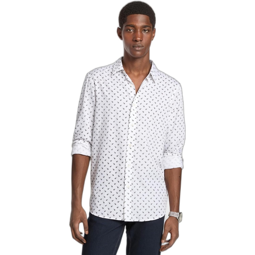 image:imageMichael Kors Mens Printed Long Sleeve Woven Shirt Classic FitPaisley PrintWhite