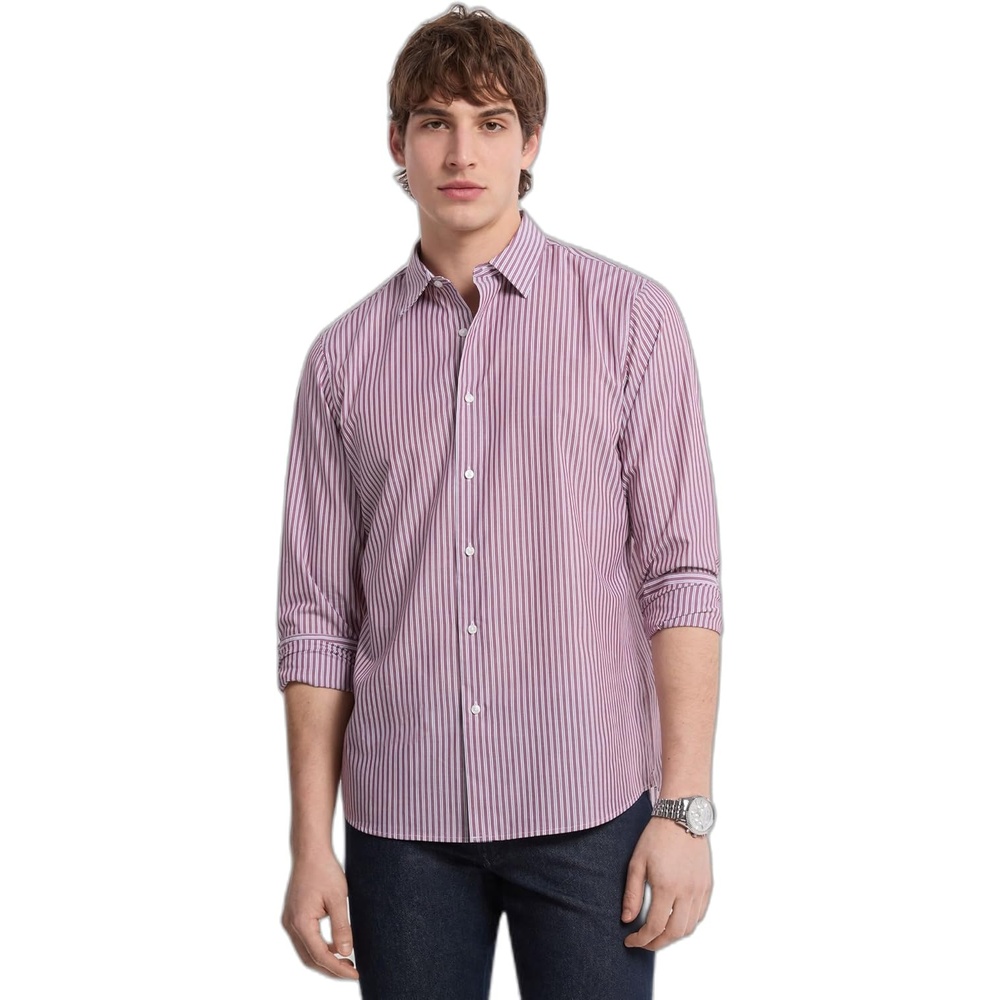 image:imageMichael Kors Mens Printed Long Sleeve Woven Shirt Classic FitStriped PrintDeep Mulberry