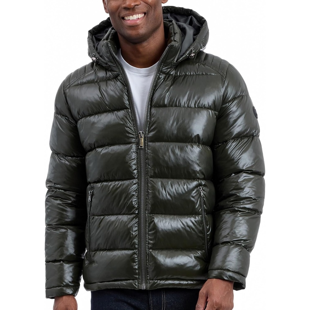 image:imageMichael Kors Mens Shine Hooded Puffer Jacket Heavy Winter Jackets for Men Water ResistantArmy