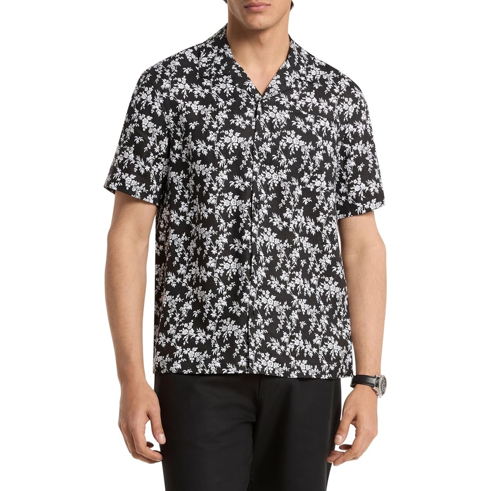 image:imageMichael Kors Mens Short Sleeve Floral Camp ShirtBlack