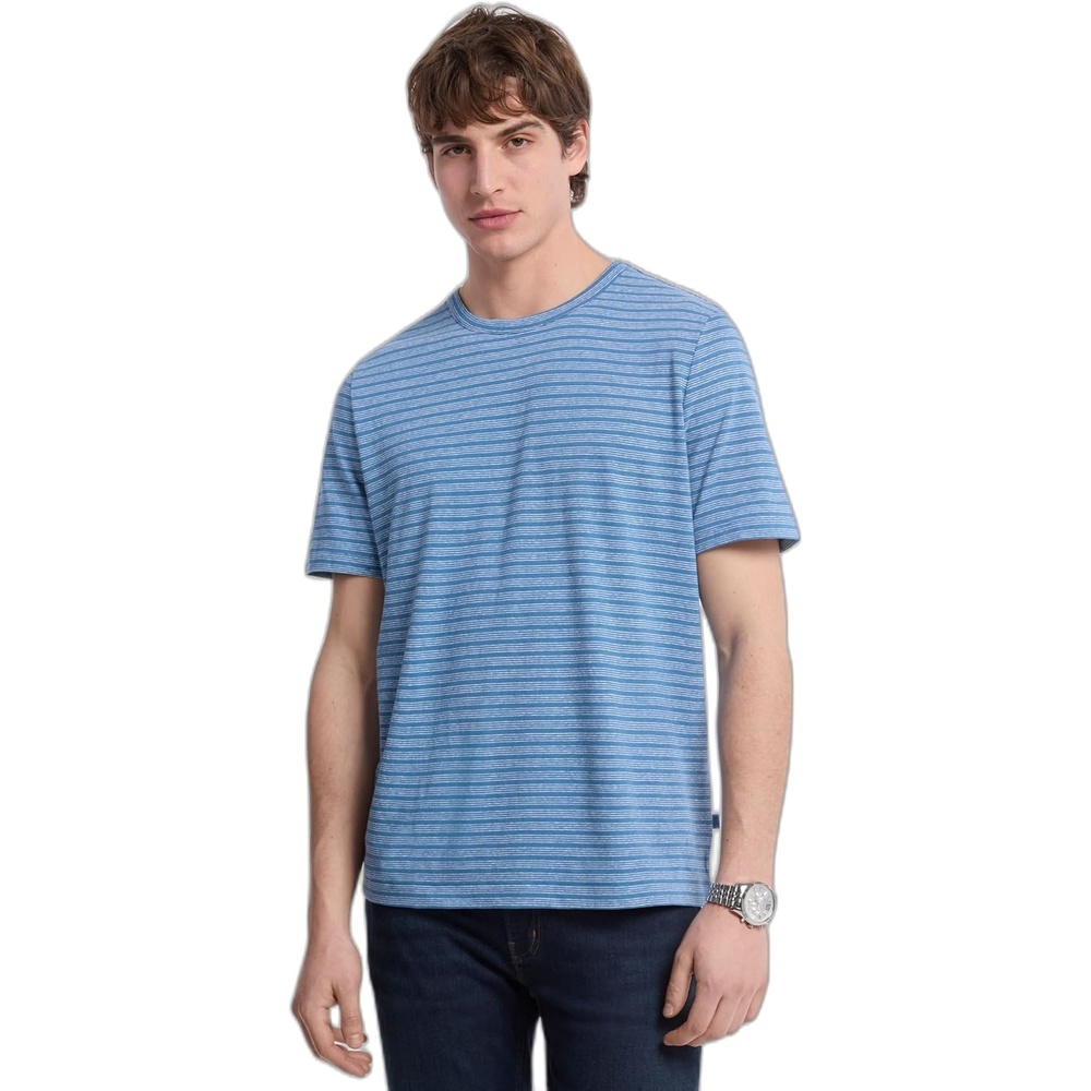 image:imageMichael Kors Mens Short Sleeve Linen Cotton Stripe TeeSteel Blue