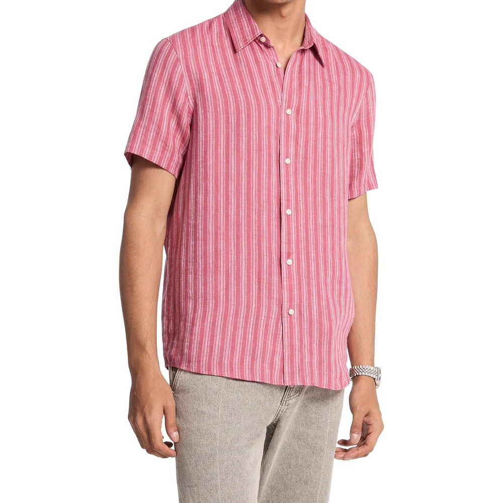 image:imageMichael Kors Mens Short Sleeve Linen Striped Classic Fit ShirtRosewood
