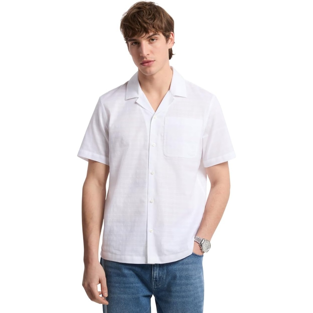 image:imageMichael Kors Mens Short Sleeve Relax Fit Camp CollarDobby CheckWhite