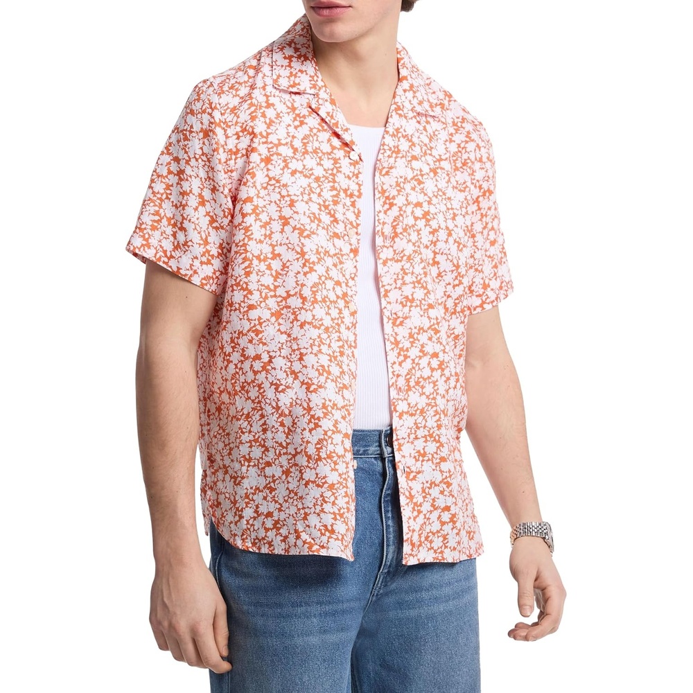 image:imageMichael Kors Mens Short Sleeve Relax Fit Camp CollarFloral PrintLorange
