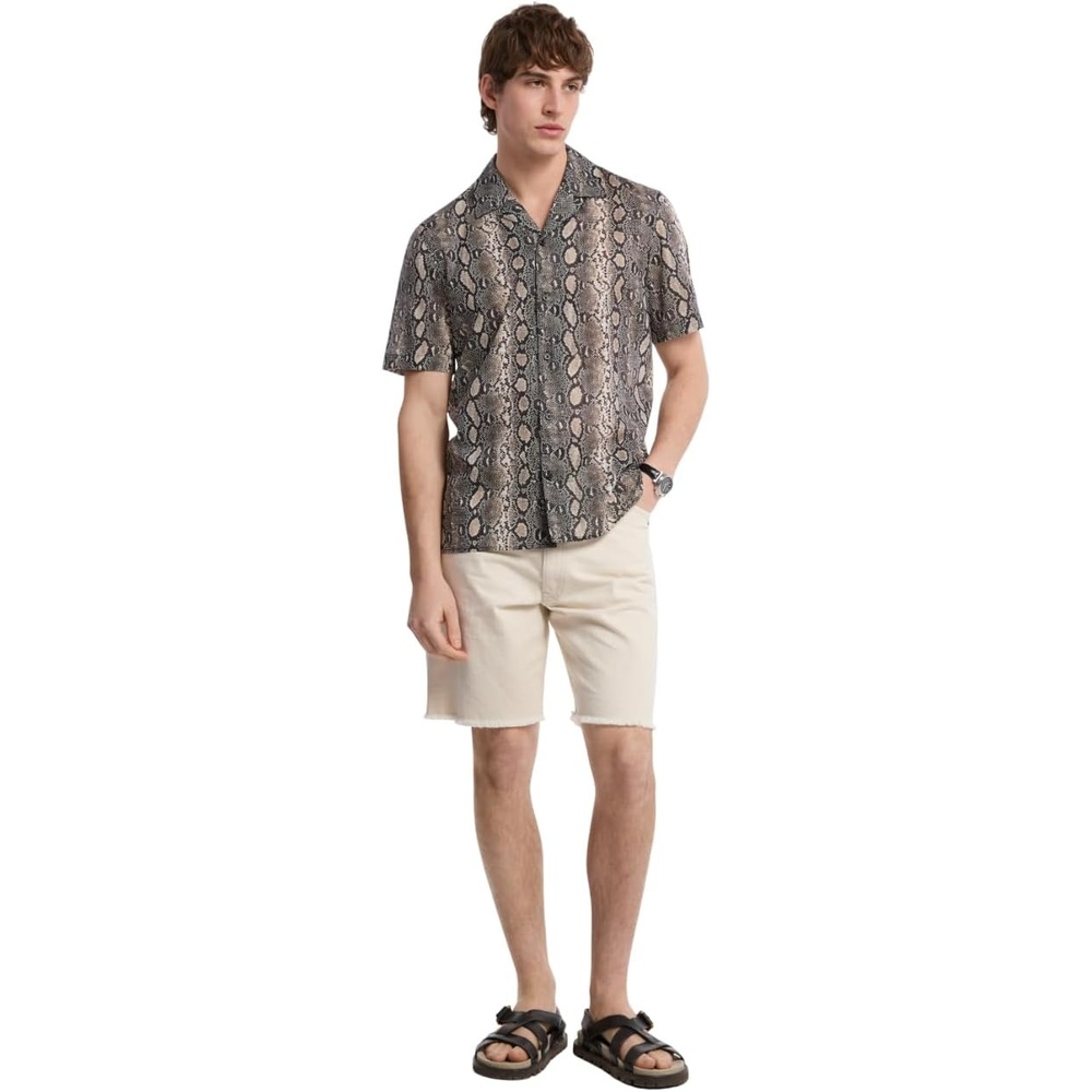 image:imageMichael Kors Mens Short Sleeve Relax Fit Camp CollarPython PrintBlack