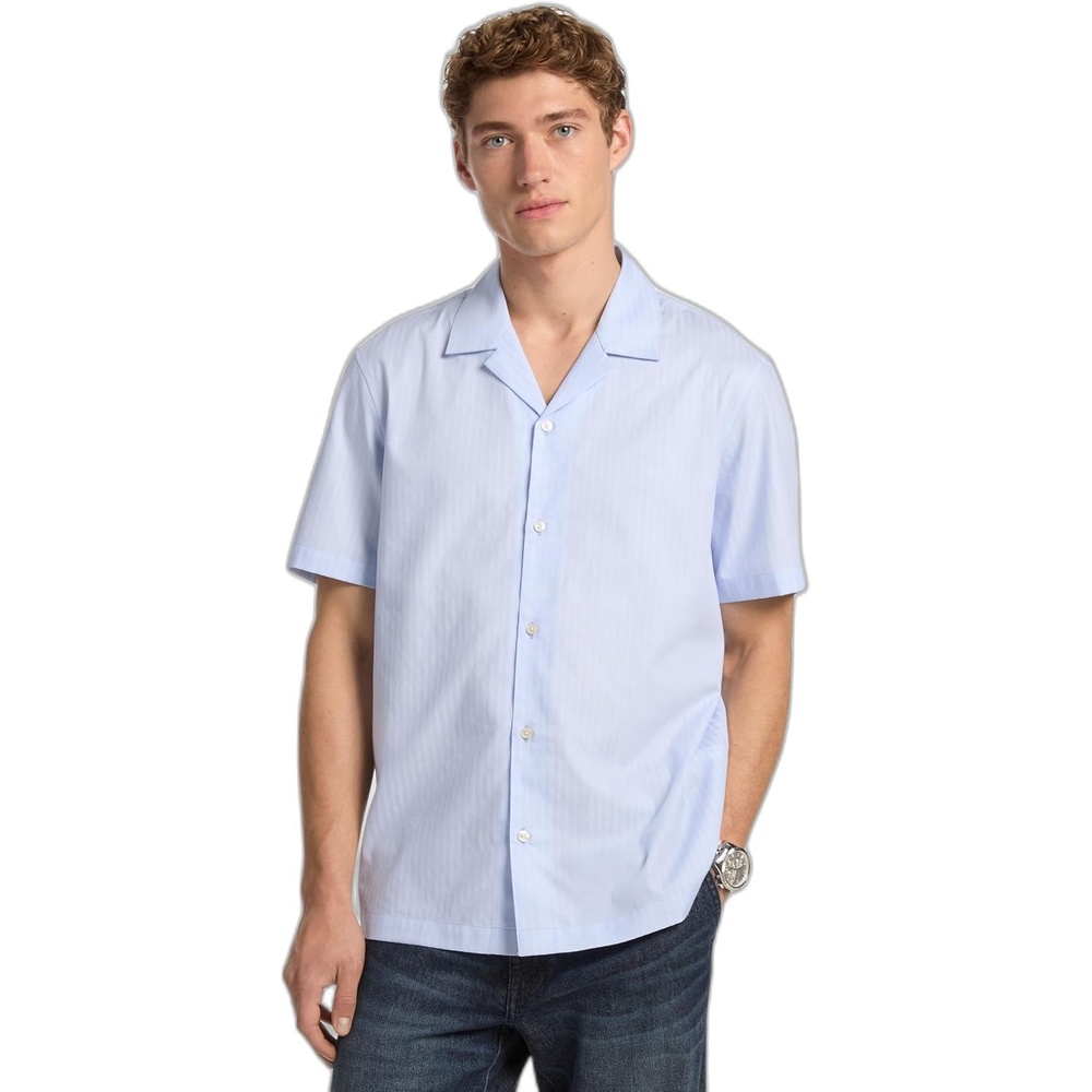 image:imageMichael Kors Mens Short Sleeve Relax Fit Camp CollarTextured DobbyMarine Blue
