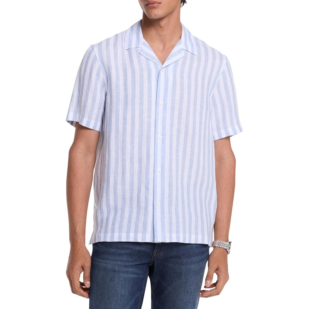 image:imageMichael Kors Mens Short Sleeve Relaxed Fit Linen ShirtChambray