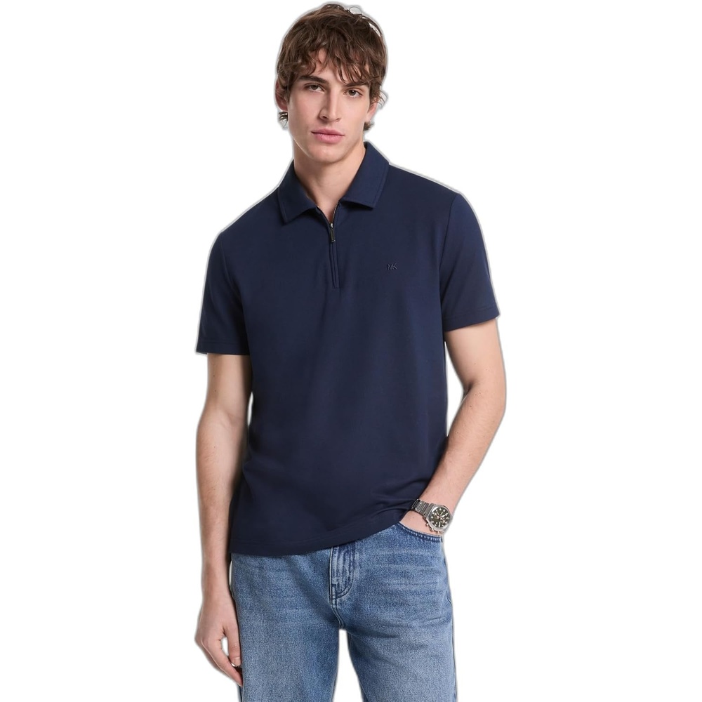 image:imageMichael Kors Mens Sleek Pique Short Sleeve Zip PoloMidnight 2