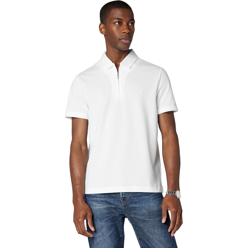 image:imageMichael Kors Mens Sleek Pique Short Sleeve Zip PoloWhite 2