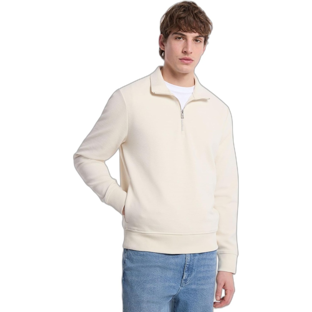 image:imageMichael Kors Mens Solid Textured Quarter ZipSoft Ecru