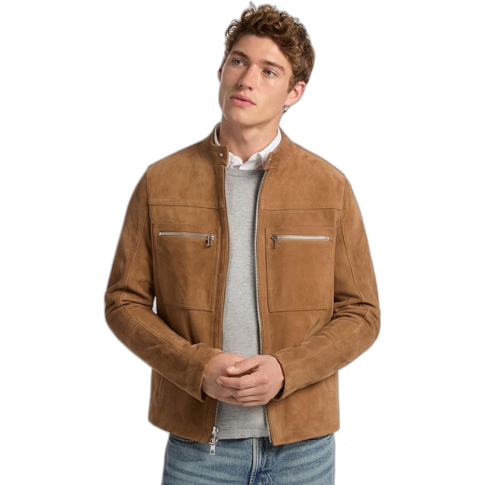 image:imageMichael Kors Mens Suede Double Zip Pocket Racer JacketDark Camel
