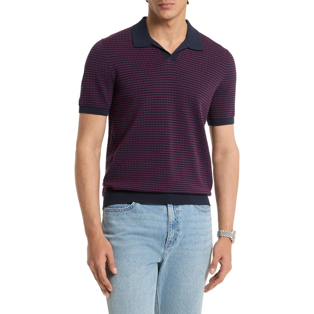 image:imageMichael Kors Mens Textured Stripe Johnny CollarMidnight
