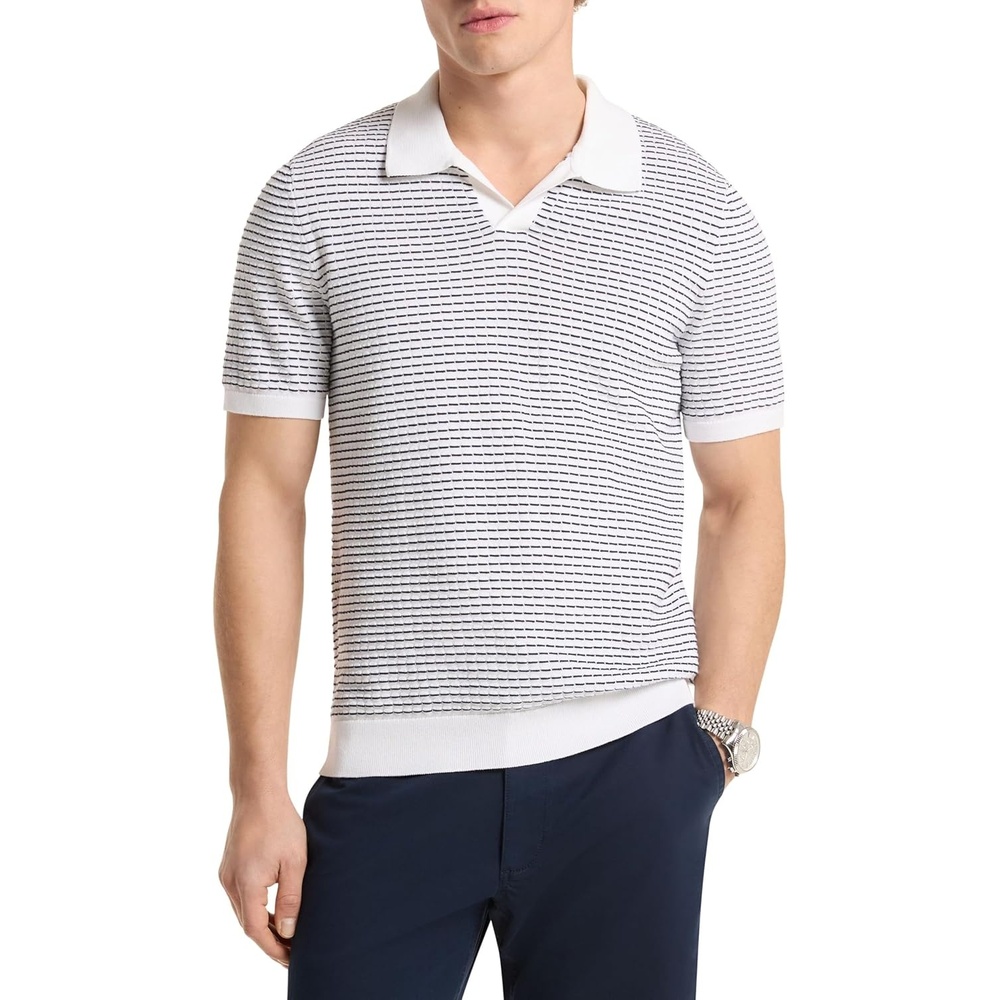 image:imageMichael Kors Mens Textured Stripe Johnny CollarWhite