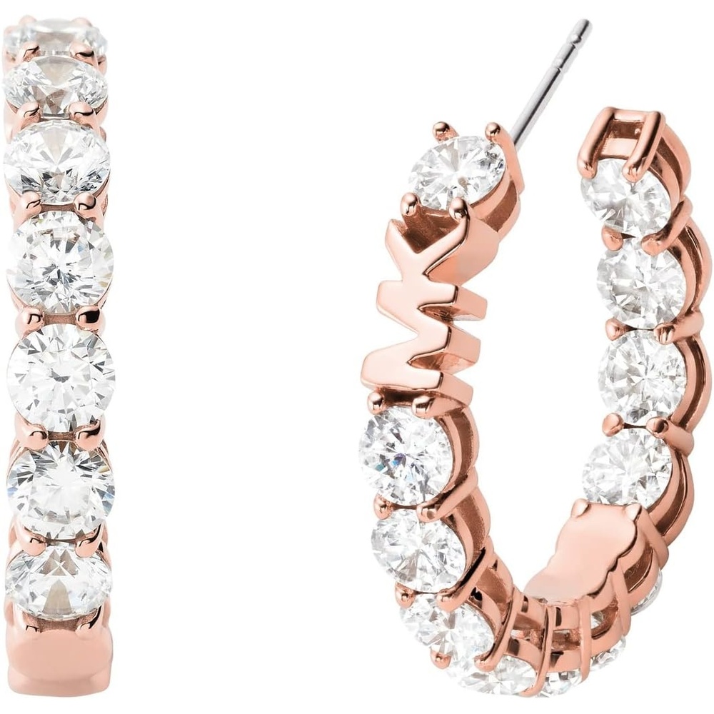 image:imageMichael Kors Rose Gold Hoop Earrings for Women Huggie Earrings for Women Stainless Steel Earrings Jewelry for WomenRose Gold Crystal Huggie