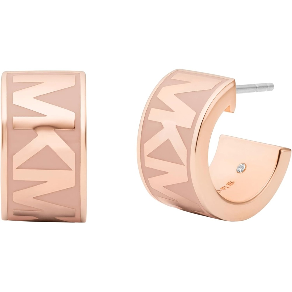 image:imageMichael Kors Rose Gold Hoop Earrings for Women Huggie Earrings for Women Stainless Steel Earrings Jewelry for WomenRose Gold Repeating MK Logo Huggie