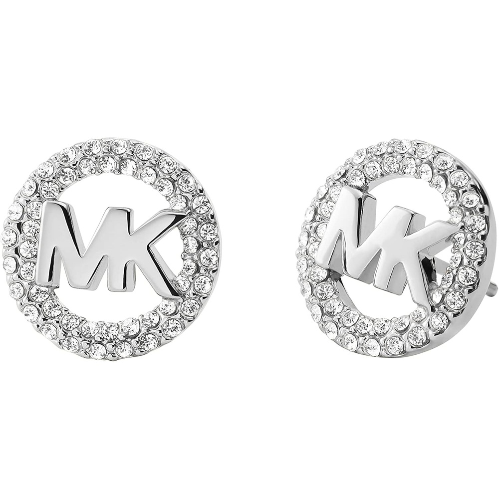 image:imageMichael Kors SilverTone Stud Earrings or Drop Earrings for Women Stainless Steel Earrings Jewelry for WomenSilver Crystal MK Logo