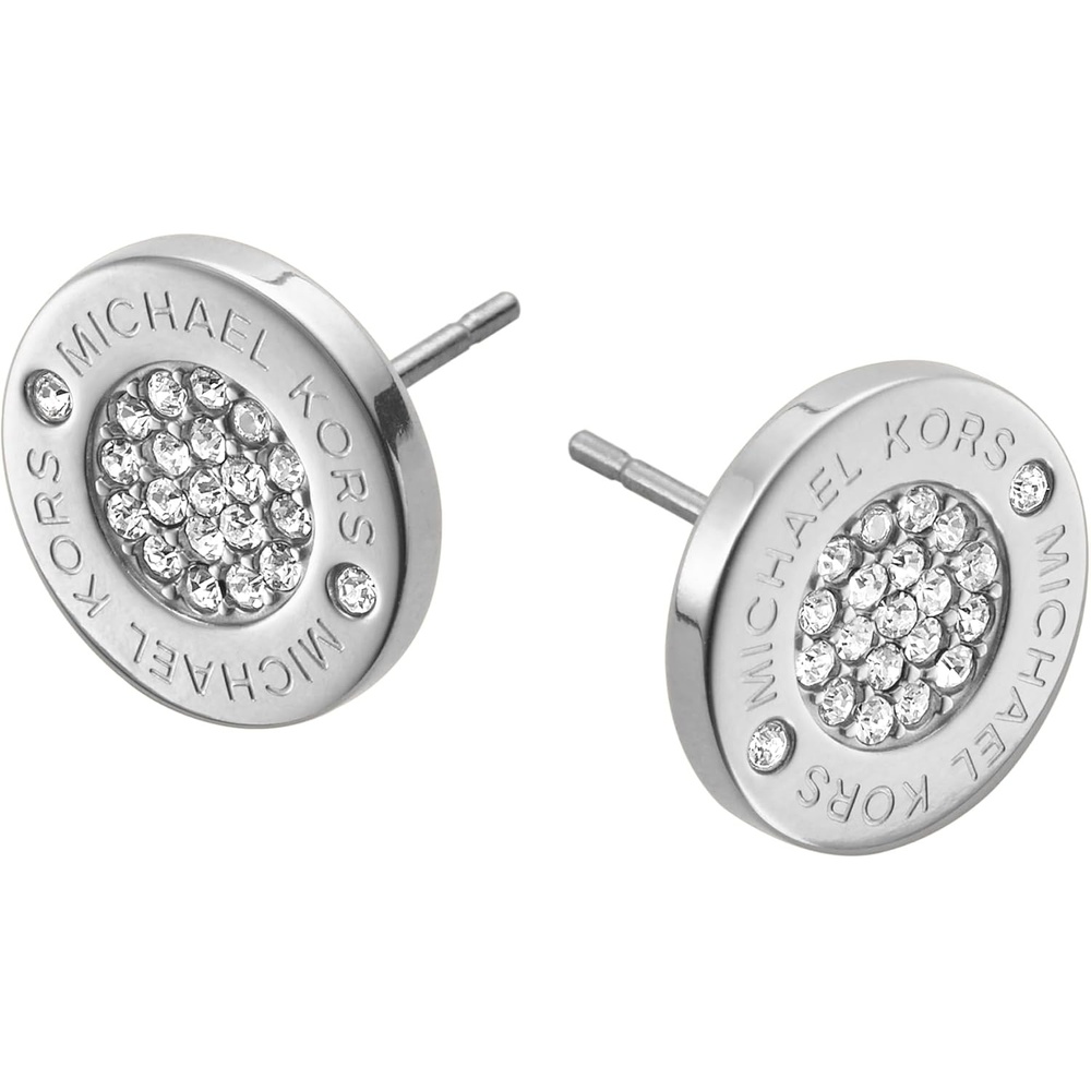 image:imageMichael Kors SilverTone Stud Earrings or Drop Earrings for Women Stainless Steel Earrings Jewelry for WomenSilver Pav Plaque