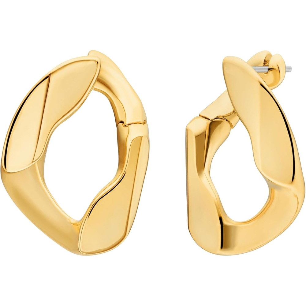 image:imageMichael Kors Stainless Steel MK Logo Hoop Earrings for WomenGold Chain Drop Hoop