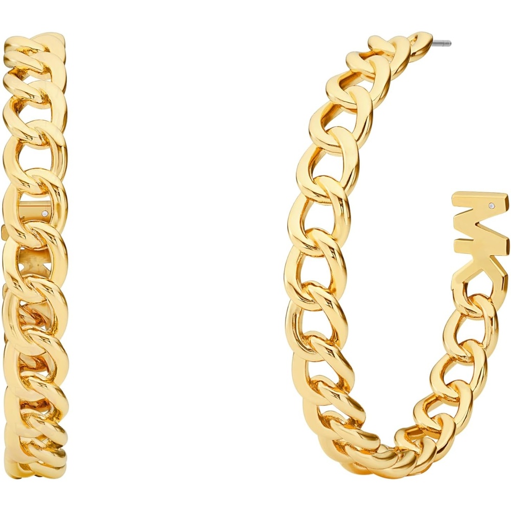 image:imageMichael Kors Stainless Steel MK Logo Hoop Earrings for WomenGold Chain Link