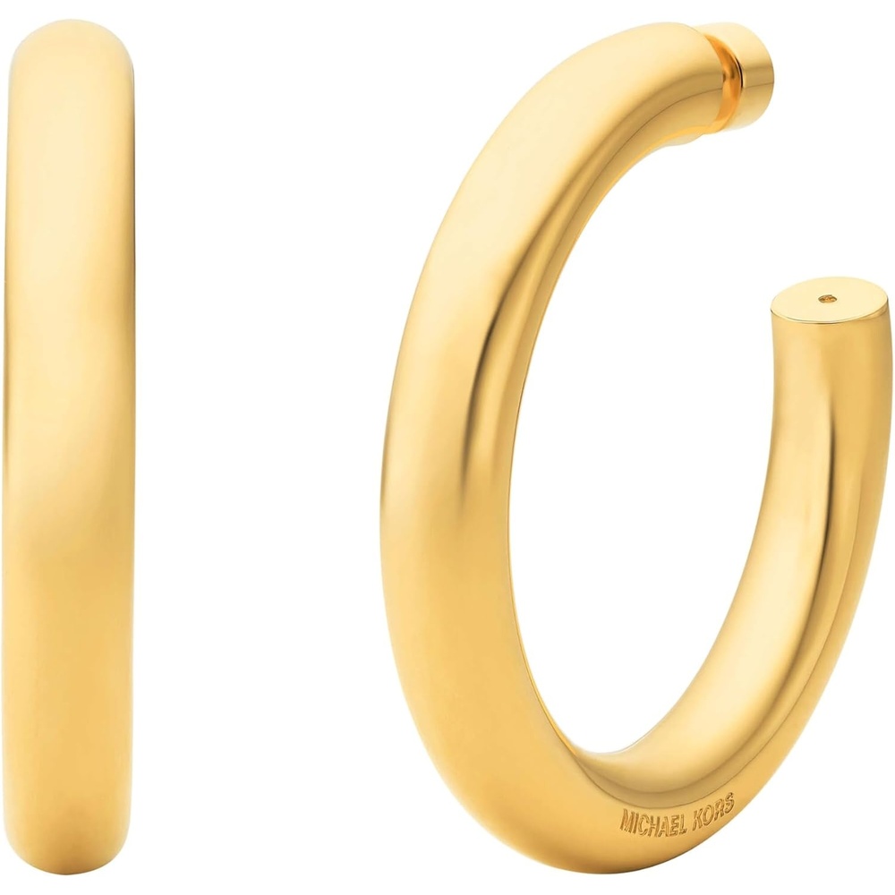 image:imageMichael Kors Stainless Steel MK Logo Hoop Earrings for WomenGold Medium Chunky Hoop