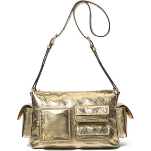 Michael Kors Dakota Medium Pocket Shoulder Bag(Gold-tone Hardware/Metallic Volare Leather/Pale Gold)