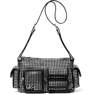 Michael Kors Dakota Medium Pocket Shoulder Bag(Silver-tone Hardware/Hot Fix Nailhead Studs/Black)