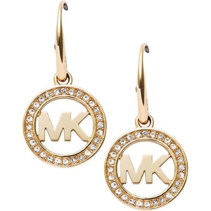 Michael Kors Gold-Tone Stud Earrings or Drop Earrings for Women; Stainless Steel Earrings; Jewelry for Women(Gold Glitz Logo)