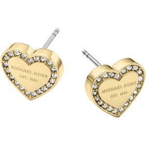 Michael Kors Gold-Tone Stud Earrings or Drop Earrings for Women; Stainless Steel Earrings; Jewelry for Women(Gold Signature Heart)