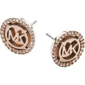 Michael Kors Gold-Tone Stud Earrings or Drop Earrings for Women; Stainless Steel Earrings; Jewelry for Women(Rose Gold Crystal Logo)