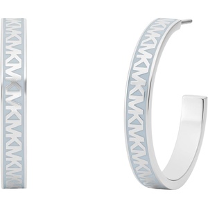 Michael Kors Hoop Earrings; Huggie Earrings; Stainless Steel Earrings; Jewelry for Women(Blue/Silver MK Repeating Logo)