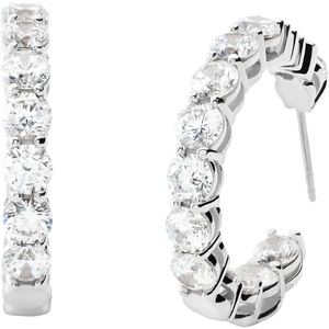 Michael Kors Hoop Earrings; Huggie Earrings; Stainless Steel Earrings; Jewelry for Women(Silver Crystal Huggie)