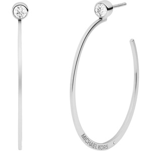 Michael Kors Hoop Earrings; Huggie Earrings; Stainless Steel Earrings; Jewelry for Women(Silver Crystal Whisper Logo)