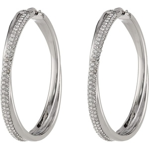 Michael Kors Hoop Earrings; Huggie Earrings; Stainless Steel Earrings; Jewelry for Women(Silver Pavé Crystals)