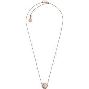 Michael Kors Logo Rose Gold-Tone and Crystal Pendant Necklace