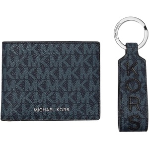 Michael Kors Malone Slim Billfold Wallet & Key Fob Gift Set(Admiral/Pale Blue)