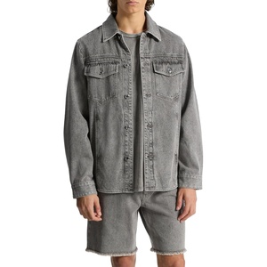 Michael Kors Men’s Curved Hem Denim Shirt Jacket(Concrete Wash)