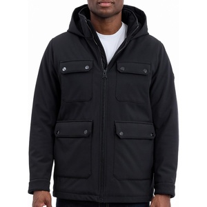 Michael Kors Men’s Four Pocket Softshell Field Jacket With Faux Sherpa Lining, Wind and Water Resistant(Black)