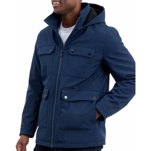 Michael Kors Men’s Four Pocket Softshell Field Jacket With Faux Sherpa Lining, Wind and Water Resistant(Midnight)