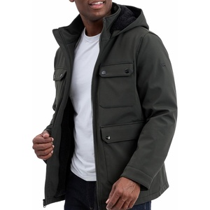 Michael Kors Men’s Four Pocket Softshell Field Jacket With Faux Sherpa Lining, Wind and Water Resistant(Olive)