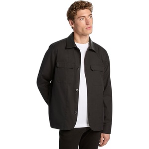 Michael Kors Men’s Leather Collar Twill Shirt Jacket(Black)