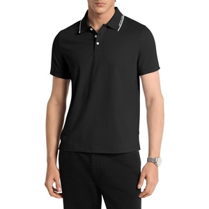 Michael Kors Men’s Logo Rib Short Sleeve Polo(Black)