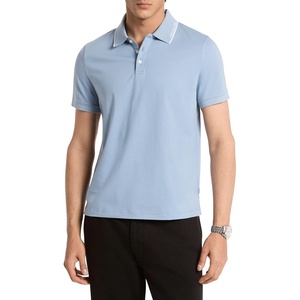 Michael Kors Men’s Logo Rib Short Sleeve Polo(Chambray)
