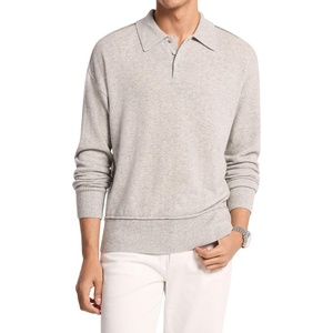 Michael Kors Men’s Long Sleeve Reverse Seam Merino Polo(Heather Grey)