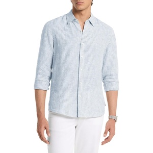 Michael Kors Men’s Long Sleeve Striped Linen Top(Chambray)