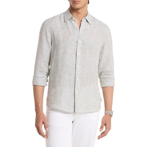Michael Kors Men’s Long Sleeve Striped Linen Top(Evergreen)