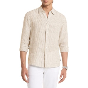 Michael Kors Men’s Long Sleeve Striped Linen Top(Khaki)