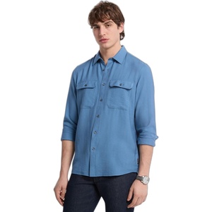 Michael Kors Men’s Long Sleeve Two Pocket Crepe Shirt(Steel Blue)