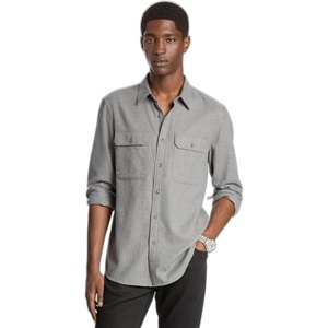 Michael Kors Men’s Long Sleeve Two Pocket Flannel Classic Fit Shirt(Ash Melange)