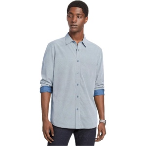 Michael Kors Men’s Printed Long Sleeve Woven Shirt Classic Fit(Geo Print/French Blue)